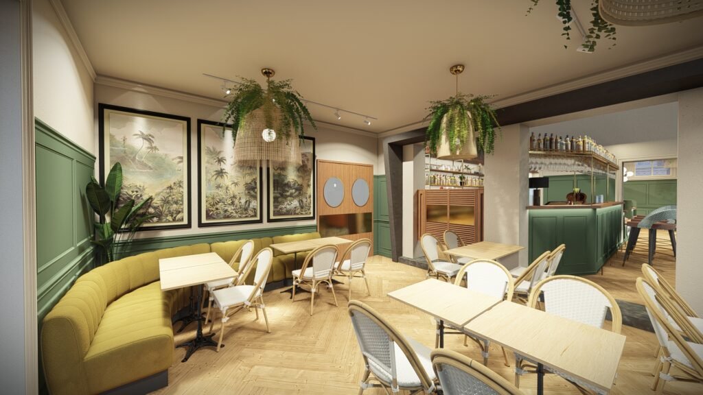 Decoração de espaços comerciais, design de hospitalidade, arquitetura de interiores gelataria, design biofílico comercial, estofos bouclé, Tutti Gelato