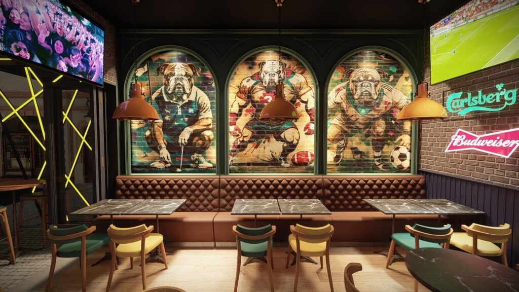 Descubra o projeto Rock & Sports Bar da The Creative & Co. Criamos projetos em 3D e decorações comerciais inovadoras para cafés, pubs e restaurantes em Portugal.